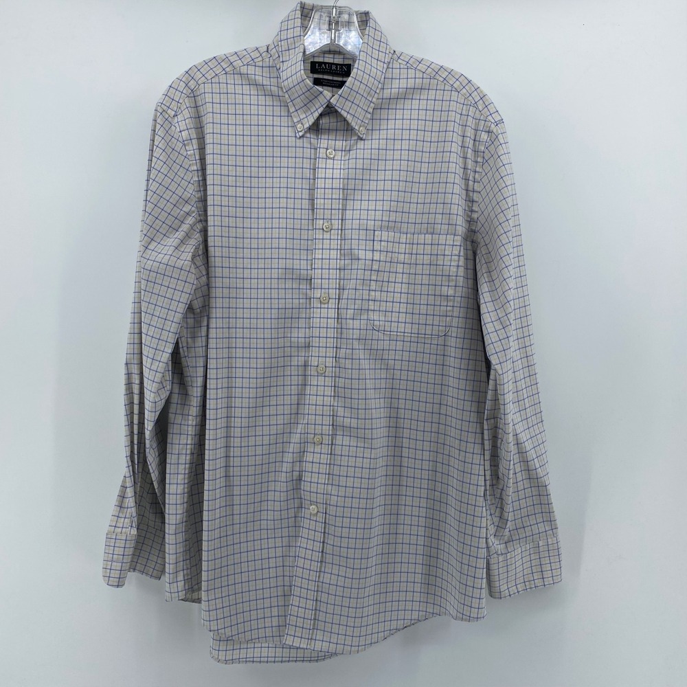Lauren Ralph Lauren Mens Regular Fit Stretch Dress Shirt Blue Yellow Check 16